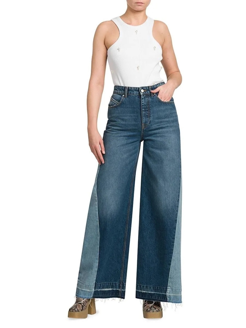 Stella McCartney Wide-Leg Two-Tone Panelled Jeans, Waist Size 26